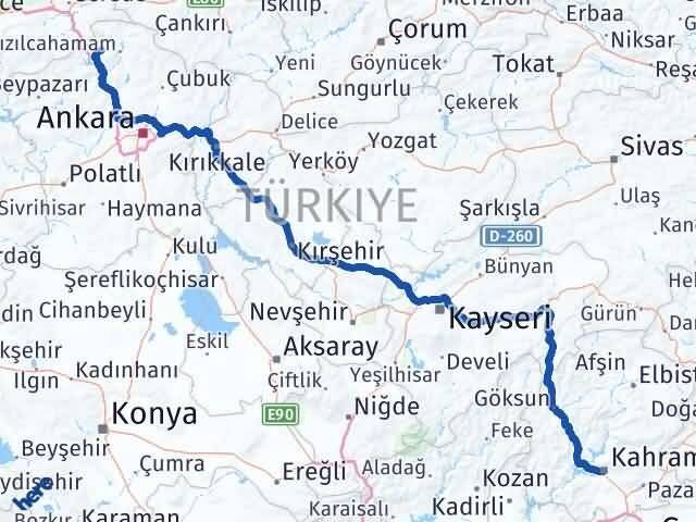 Kahramanmaraş Çamlıdere Ankara Arası Kaç Km - Yol Haritası