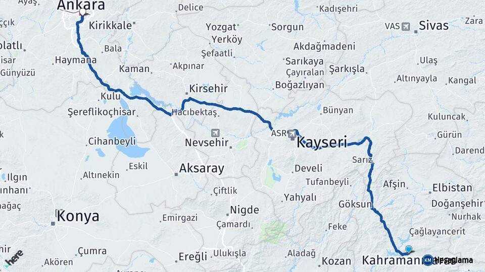 Kahramanmaraş Çankaya Ankara Arası Kaç Km - Yol Haritası