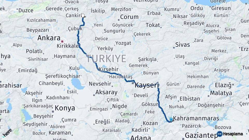 Kahramanmaraş Çankırı Arası Kaç Km - Yol Haritası