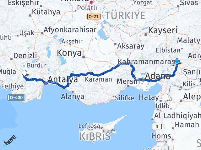 Kahramanmaraş Çavdır Burdur Arası Kaç Km - Yol Haritası