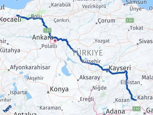 Kahramanmaraş Cumayeri Düzce Arası Kaç Km - Yol Haritası