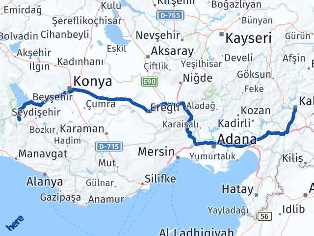 Kahramanmaraş Derebucak Konya Arası Kaç Km - Yol Haritası