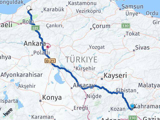 Kahramanmaraş Devrek Zonguldak Arası Kaç Km - Yol Haritası