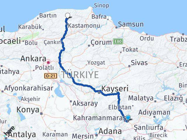 Kahramanmaraş Devrekani Kastamonu Arası Kaç Km - Yol Haritası