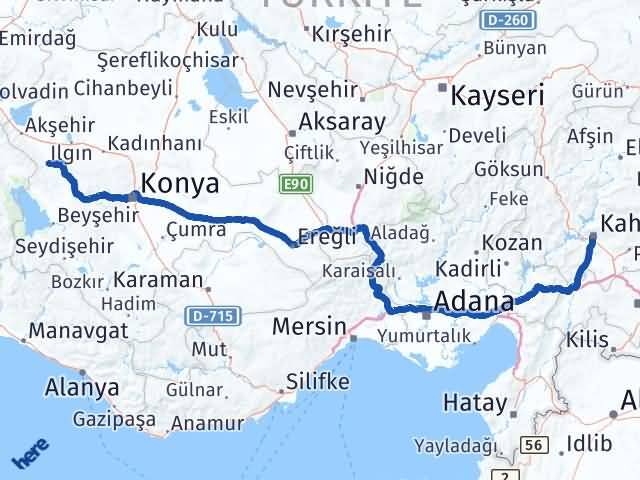 Kahramanmaraş Doğanhisar Konya Arası Kaç Km - Yol Haritası