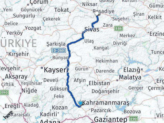 Kahramanmaraş Doğanşar Sivas Arası Kaç Km - Yol Haritası