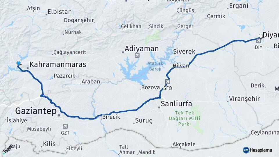 Dulkadiroğlu Diyarbakır Arası Kaç Km - Yol Tarifi