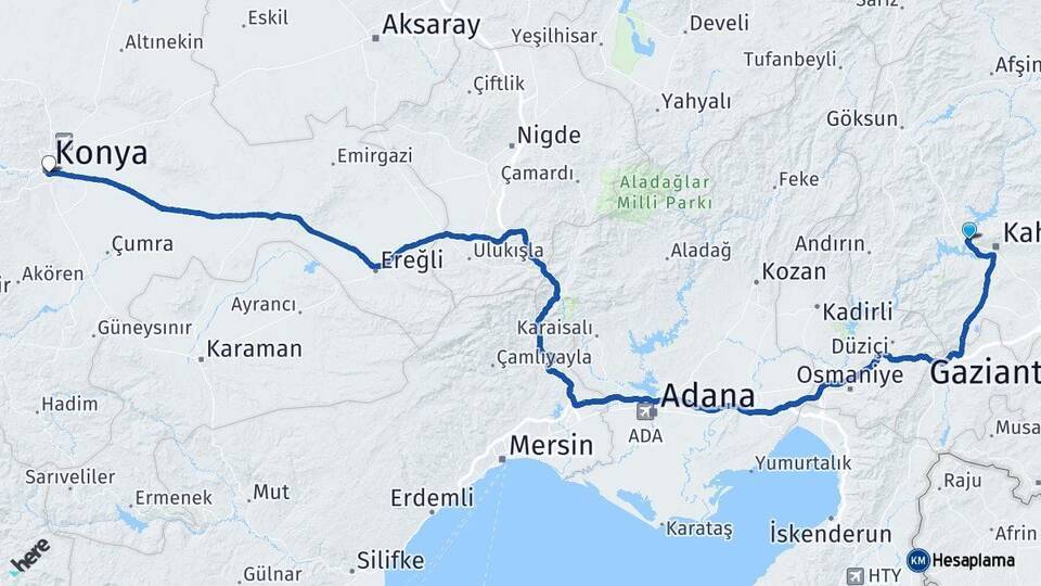 Dulkadiroğlu Konya Arası Kaç Km - Yol Tarifi