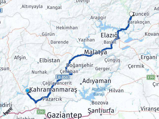 Dulkadiroğlu Tunceli Arası Kaç Km - Yol Tarifi