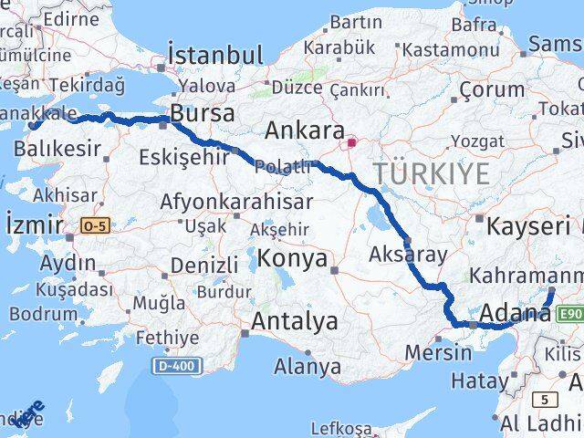 Kahramanmaraş Eceabat Çanakkale Arası Kaç Km - Yol Haritası