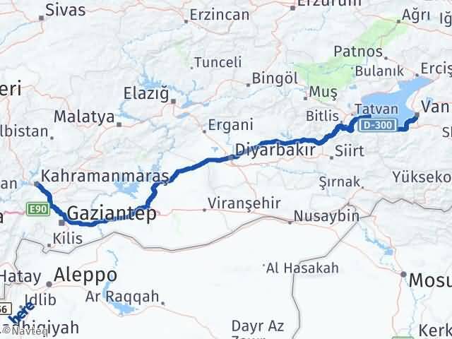 Kahramanmaraş Edremit Van Arası Kaç Km - Yol Haritası