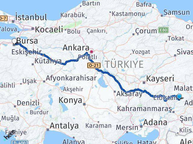 Ekinözü Bursa Arası Kaç Km - Yol Tarifi