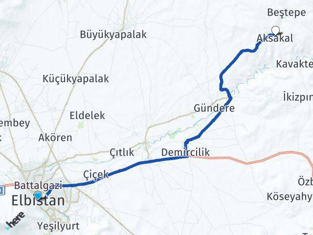 Kahramanmaraş Elbistan Aksakal Elbistan Arası Kaç Km - Yol Haritası