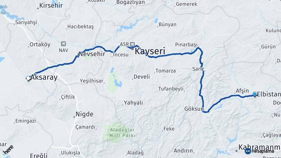Kahramanmaraş Elbistan Aksaray Arası Kaç Km - Yol Haritası