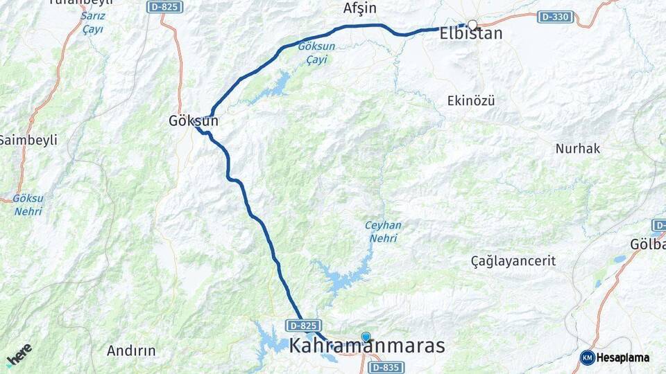 Kahramanmaraş Elbistan Arası Kaç Km - Yol Haritası