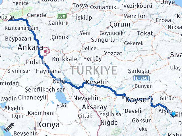 Kahramanmaraş Elbistan Bolu Arası Kaç Km - Yol Haritası