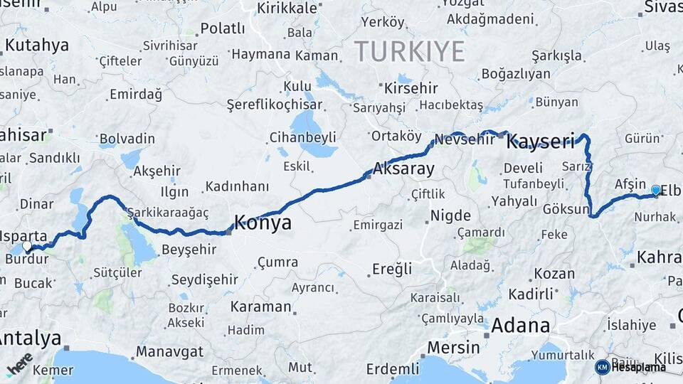 Kahramanmaraş Elbistan Burdur Arası Kaç Km - Yol Haritası