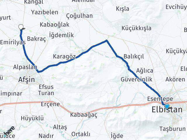 Kahramanmaraş Elbistan Çobanbeyli Afşin Arası Kaç Km - Yol Haritası