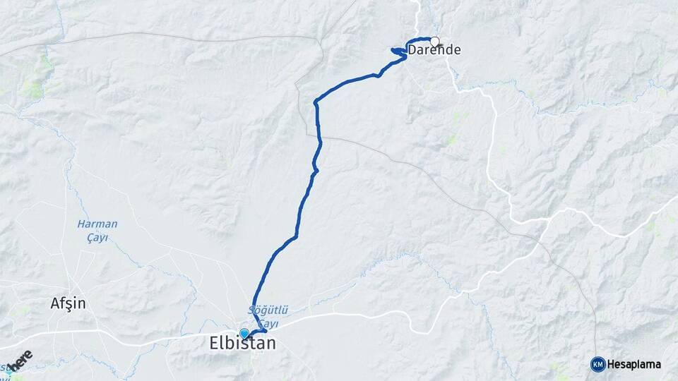 Kahramanmaraş Elbistan Darende Malatya Arası Kaç Km - Yol Haritası