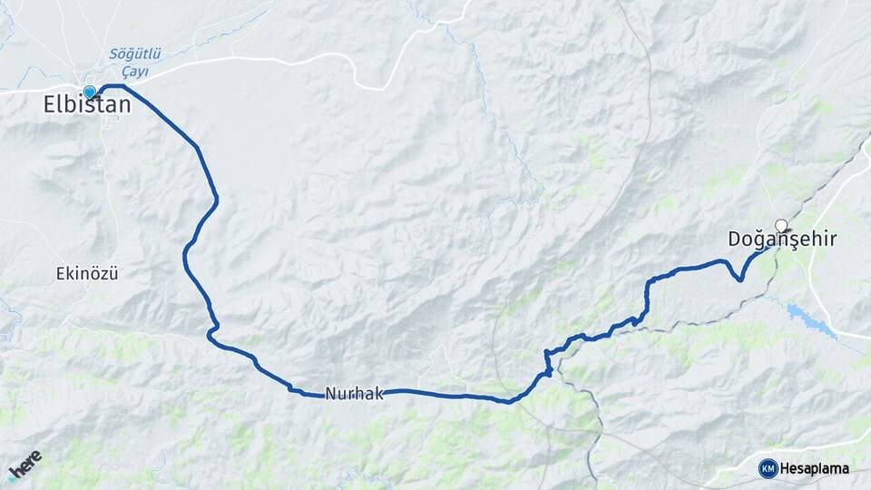 Kahramanmaraş Elbistan Doğanşehir Malatya Arası Kaç Km - Yol Haritası