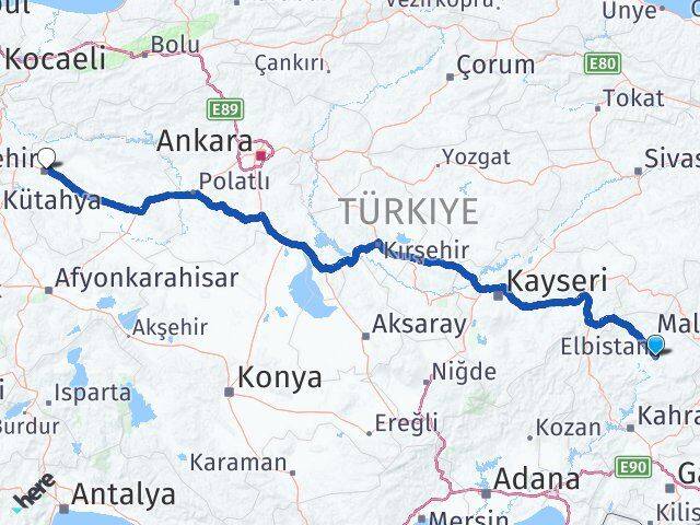 Kahramanmaraş Elbistan Eskişehir Arası Kaç Km - Yol Haritası
