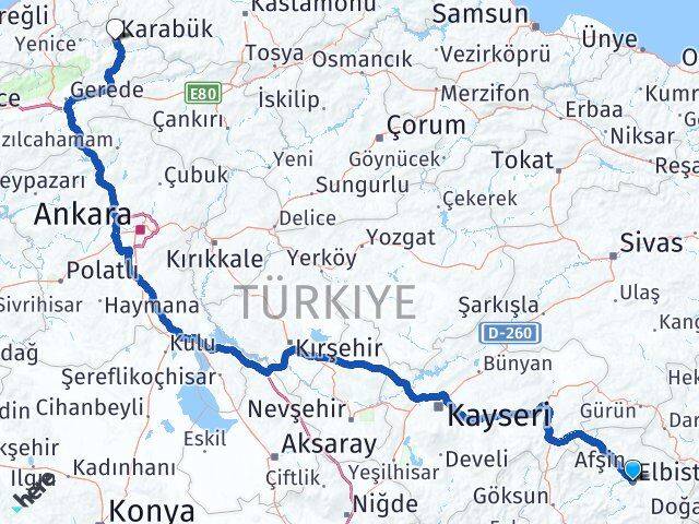 Kahramanmaraş Elbistan Karabük Arası Kaç Km - Yol Haritası