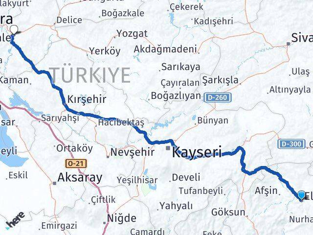 Kahramanmaraş Elbistan Kırıkkale Arası Kaç Km - Yol Haritası