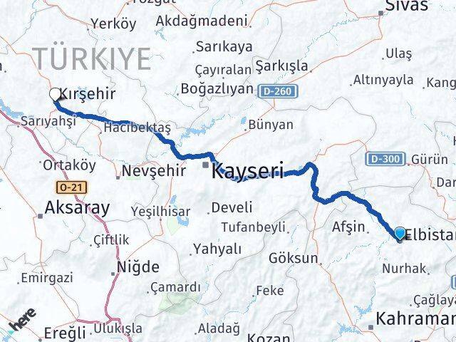 Kahramanmaraş Elbistan Kırşehir Arası Kaç Km - Yol Haritası