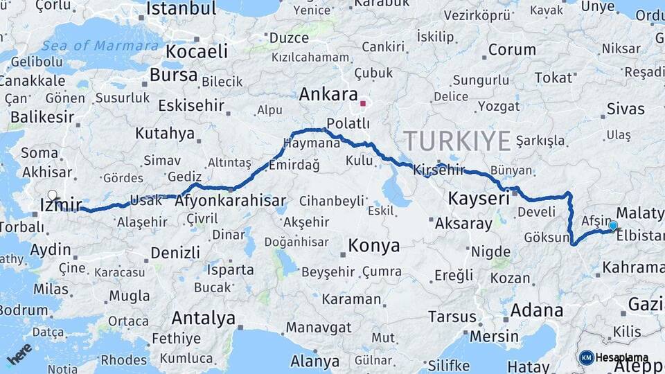 Kahramanmaraş Elbistan Manisa Arası Kaç Km - Yol Haritası