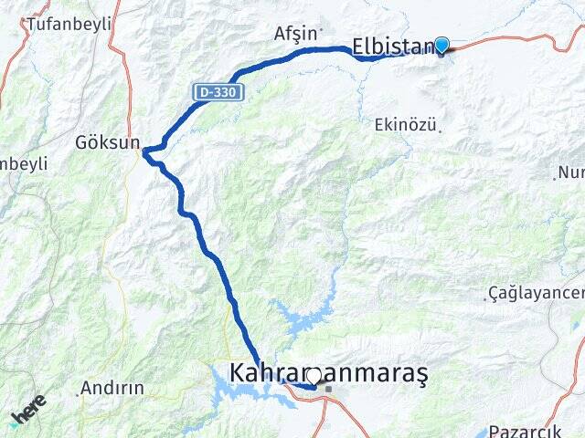 Kahramanmaraş Elbistan Necip Fazıl Onikişubat Arası Kaç Km - Yol Haritası