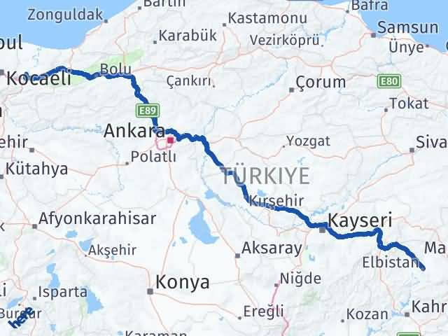 Kahramanmaraş Elbistan Sakarya Arası Kaç Km - Yol Haritası