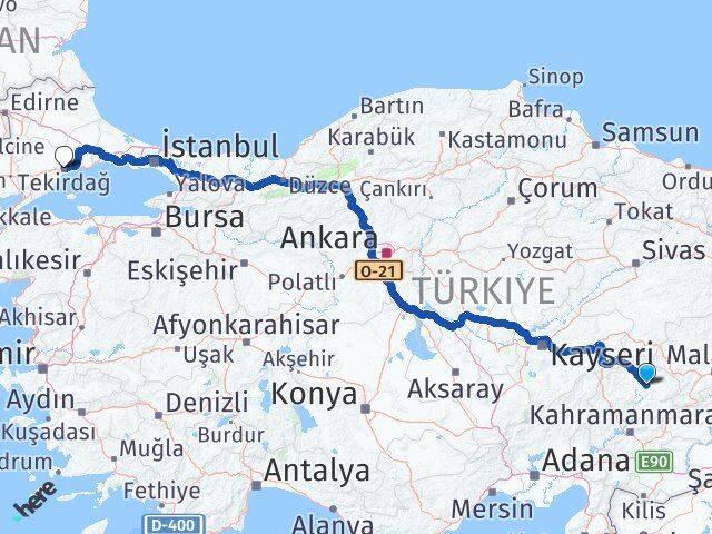 Kahramanmaraş Elbistan Tekirdağ Arası Kaç Km - Yol Haritası