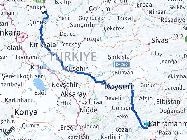 Kahramanmaraş Eldivan Çankırı Arası Kaç Km - Yol Haritası