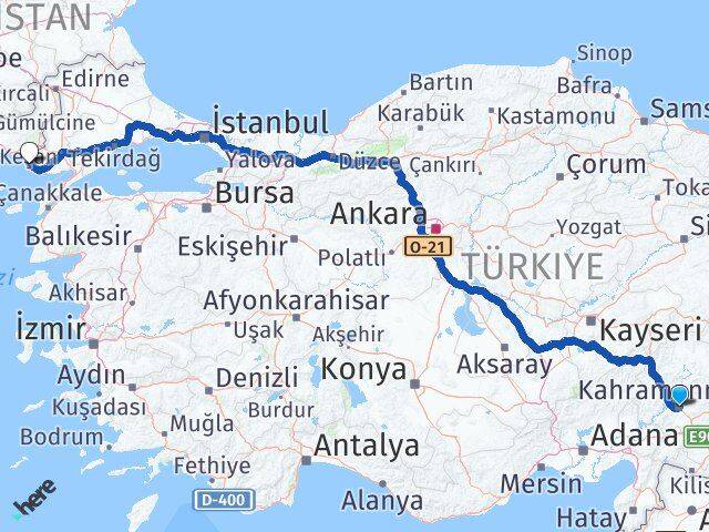 Kahramanmaraş Enez Edirne Arası Kaç Km - Yol Haritası