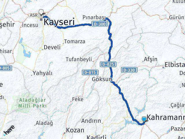Kahramanmaraş Erkilet Havalimanı Arası Kaç Km - Yol Haritası