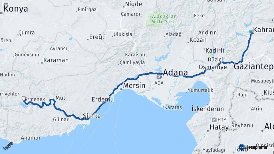 Kahramanmaraş Ermenek Karaman Arası Kaç Km - Yol Haritası