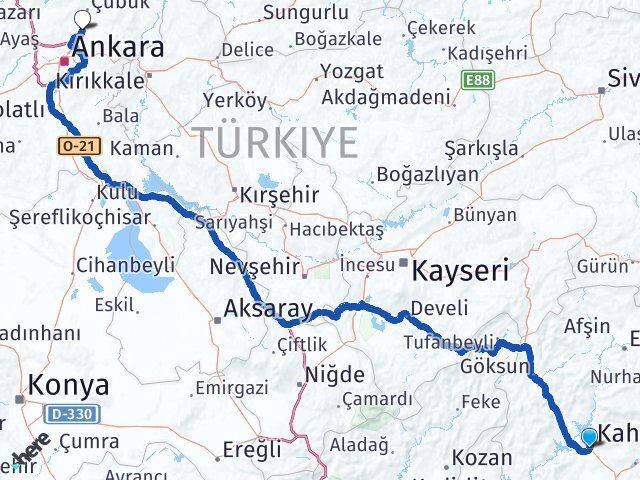 Kahramanmaraş Esenboğa Havalimanı Arası Kaç Km - Yol Haritası