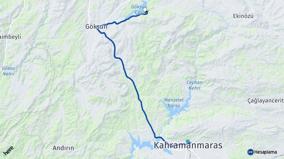 Kahramanmaraş Fındık Göksun Arası Kaç Km - Yol Haritası