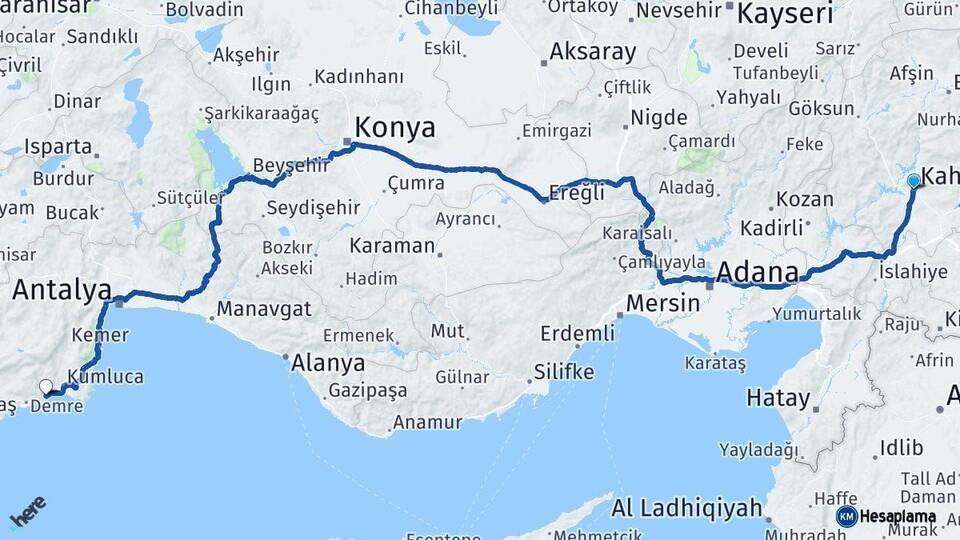 Kahramanmaraş Finike Antalya Arası Kaç Km - Yol Haritası