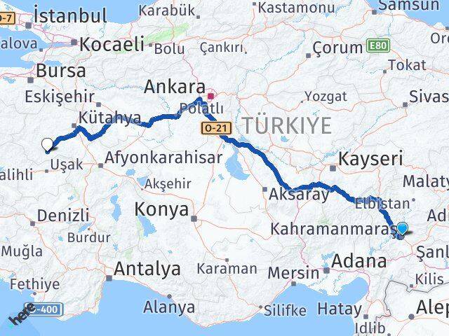 Kahramanmaraş Gediz Kütahya Arası Kaç Km - Yol Haritası