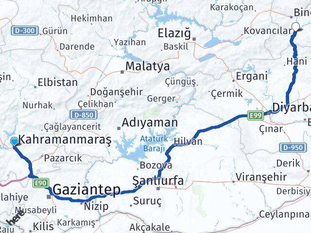 Kahramanmaraş Genç Bingöl Arası Kaç Km - Yol Haritası