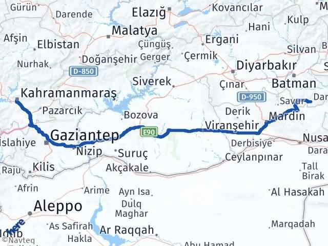 Kahramanmaraş Gercüş Batman Arası Kaç Km - Yol Haritası