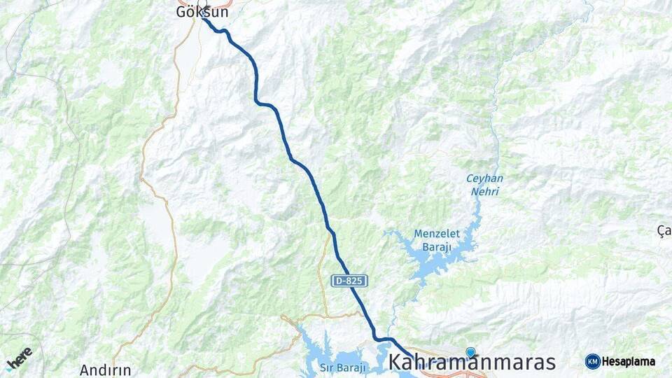 Kahramanmaraş Göksun Arası Kaç Km - Yol Haritası