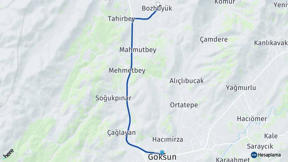 Kahramanmaraş Göksun Bozhüyük Göksun Arası Kaç Km - Yol Haritası