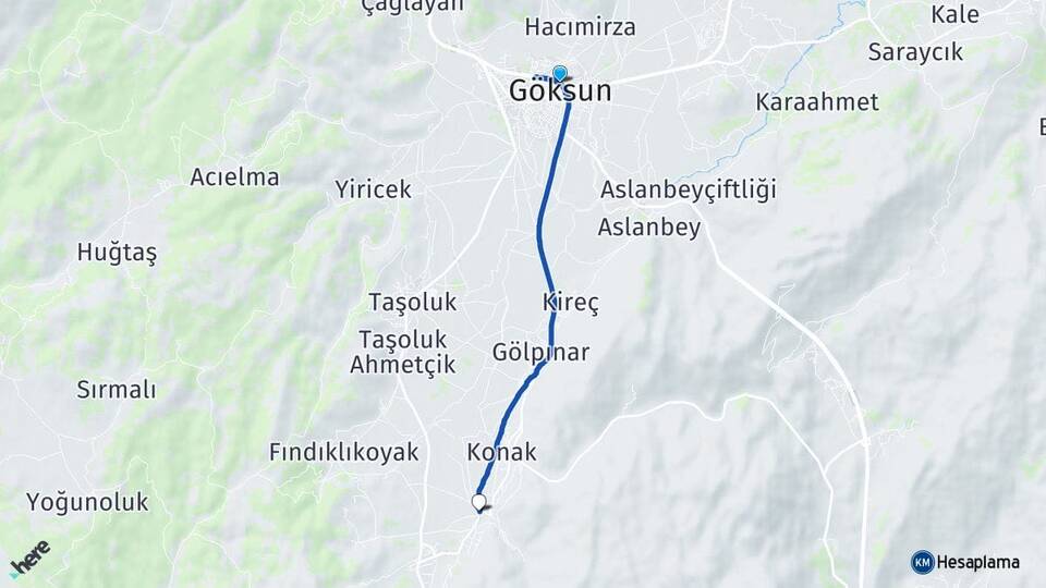 Kahramanmaraş Göksun Değirmendere Göksun Arası Kaç Km - Yol Haritası