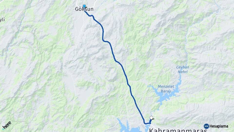 Kahramanmaraş Göksun Dulkadiroğlu Arası Kaç Km - Yol Haritası