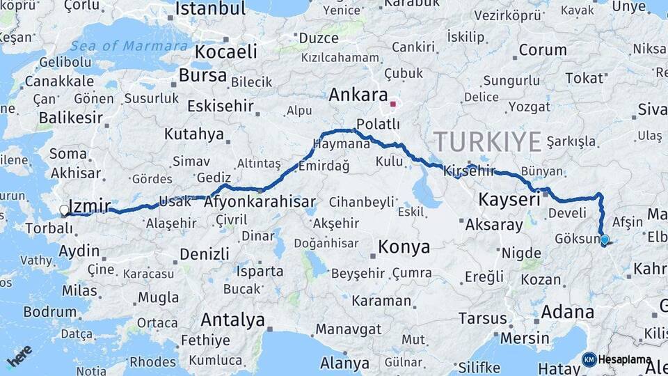 Göksun İzmir Arası Kaç Km - Yol Tarifi