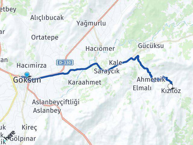 Kahramanmaraş Göksun Kızılöz Göksun Arası Kaç Km - Yol Haritası