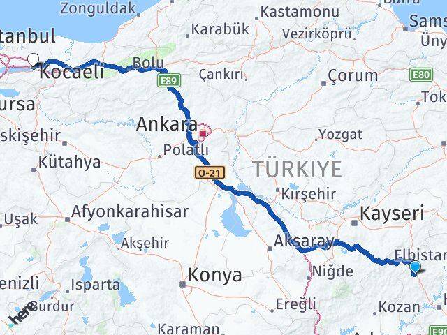 Kahramanmaraş Göksun Kocaeli Arası Kaç Km - Yol Haritası