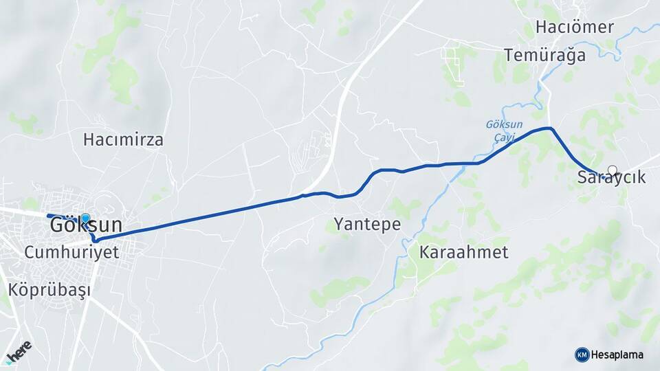 Kahramanmaraş Göksun Saraycık Göksun Arası Kaç Km - Yol Haritası